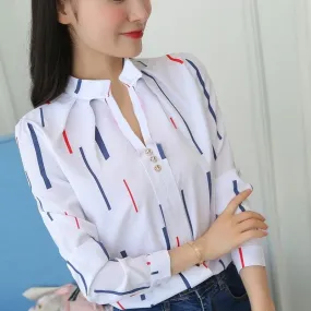 2021 Women Blouse Stripe Print Casual Long Sleeve Sizes S - 3XL