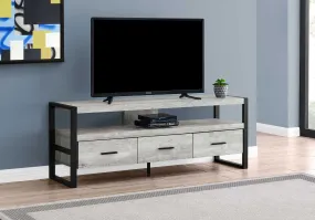 21.75" Grey Particle Board Hollow Core & Black Metal TV Stand With 3 Drawers By Homeroots