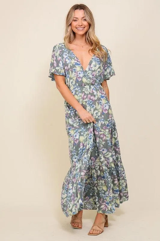 Arya Floral Maxi Dress Dark Blue And Lavender