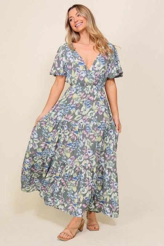 Arya Floral Maxi Dress Dark Blue And Lavender