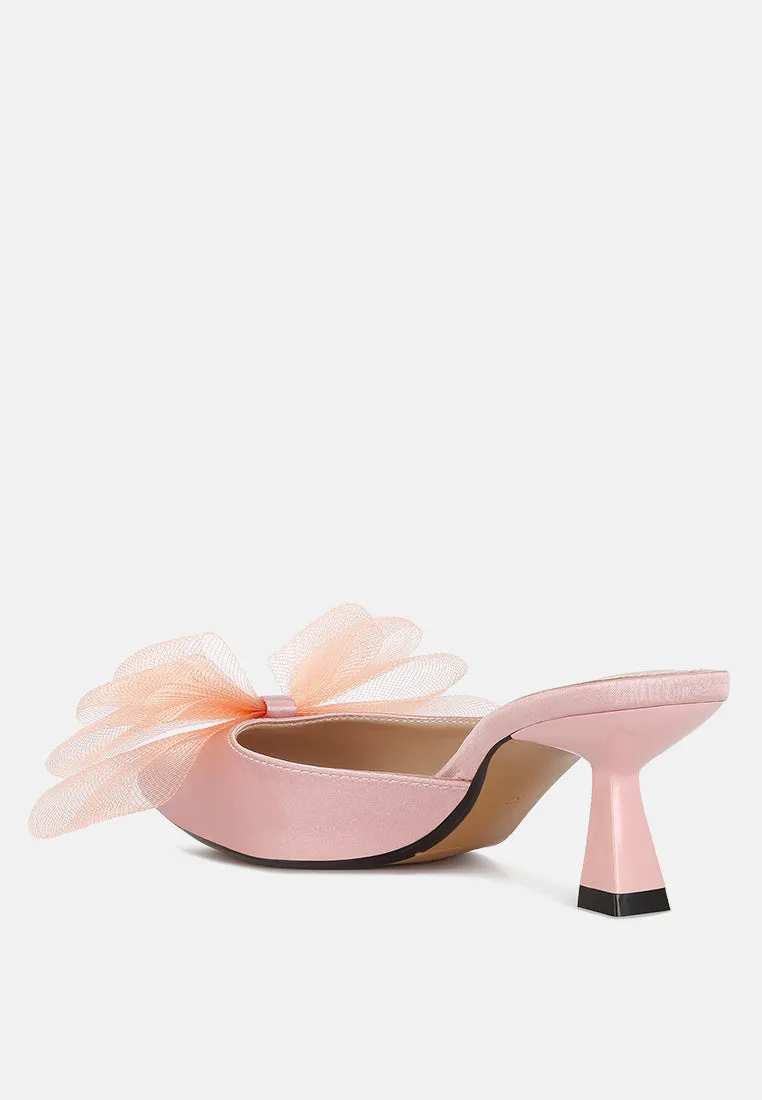 Asma Organza Bow Embellished Satin Mules