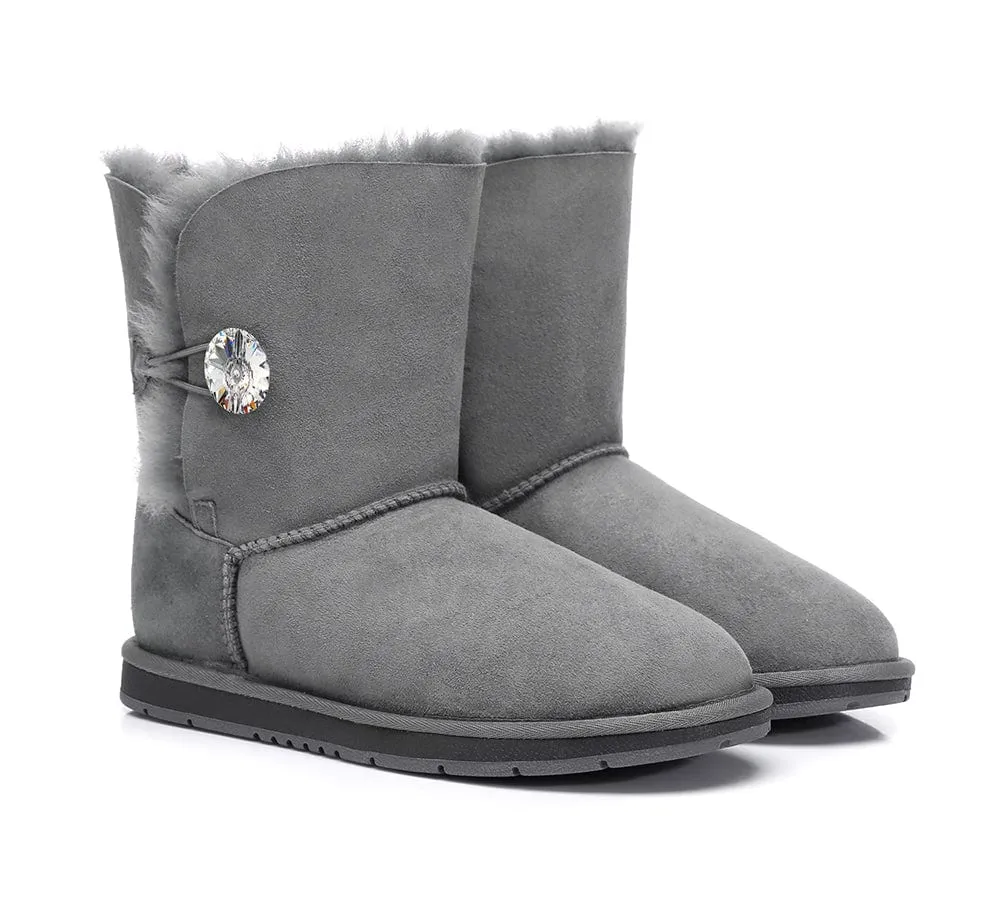 Australian Genuine Sheepskin Short Crystal Button Boots