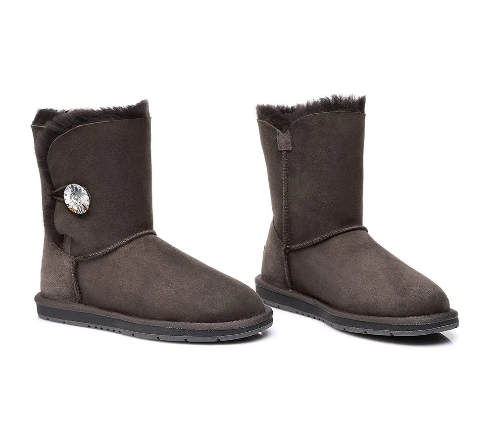 Australian Genuine Sheepskin Short Crystal Button Boots