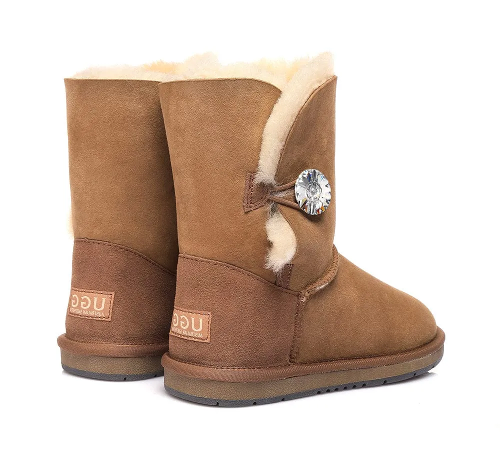 Australian Genuine Sheepskin Short Crystal Button Boots