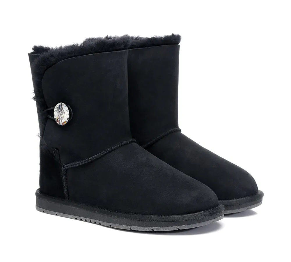 Australian Genuine Sheepskin Short Crystal Button Boots