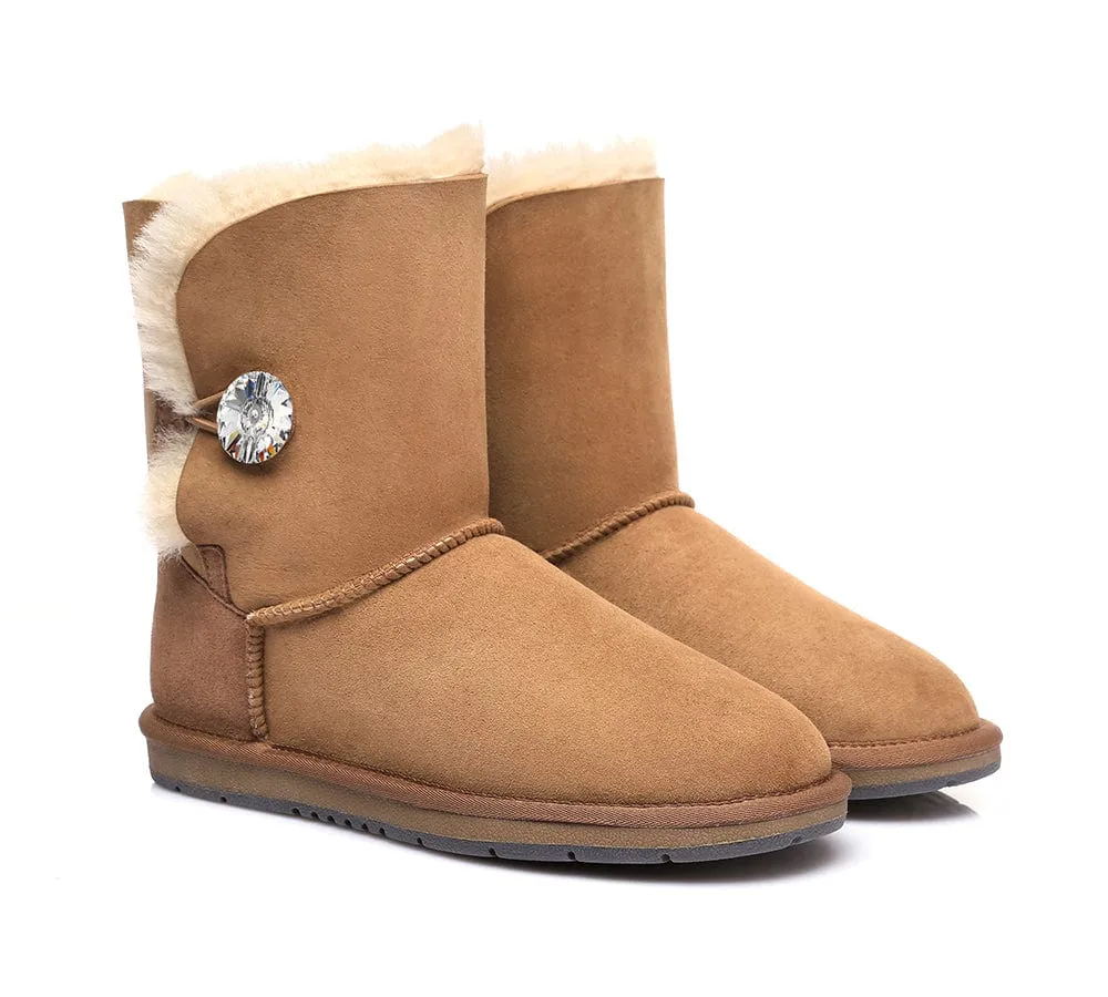 Australian Genuine Sheepskin Short Crystal Button Boots