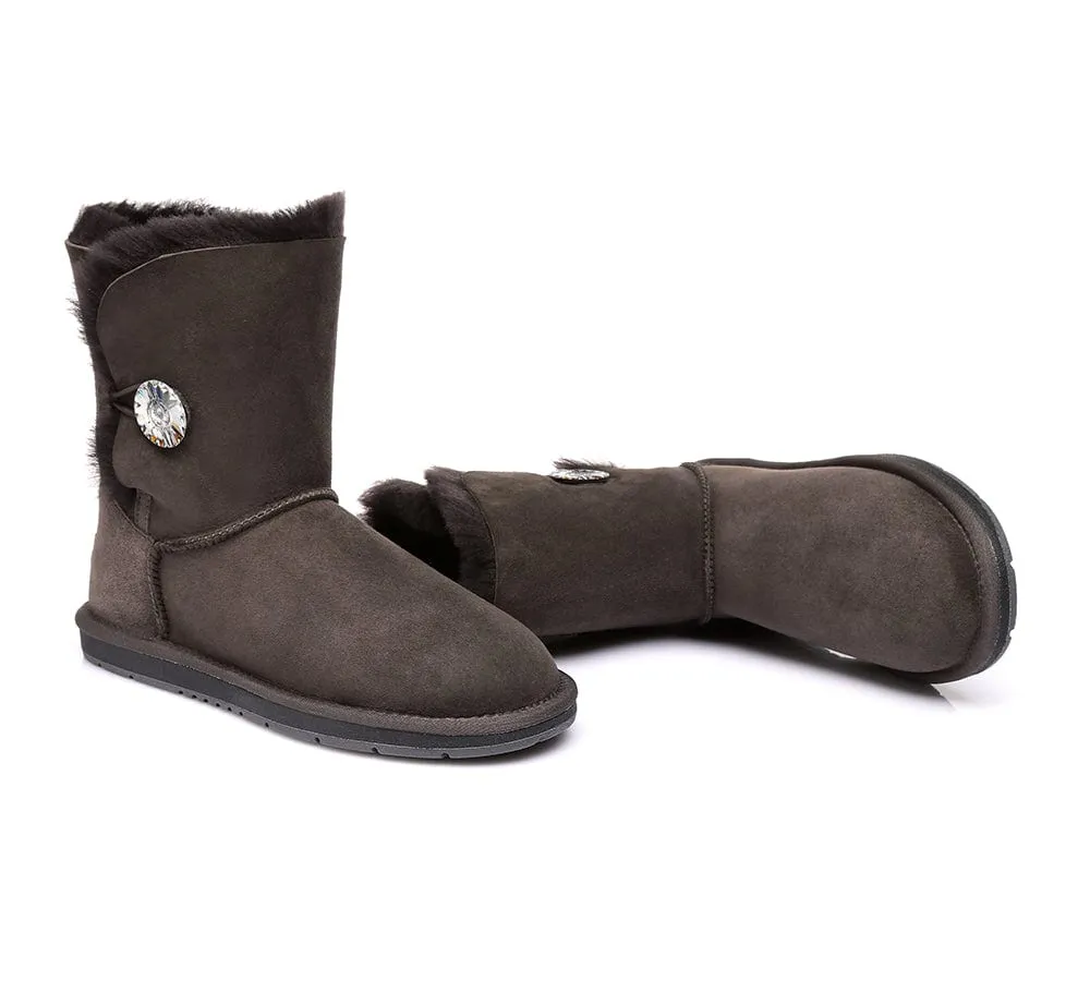 Australian Genuine Sheepskin Short Crystal Button Boots