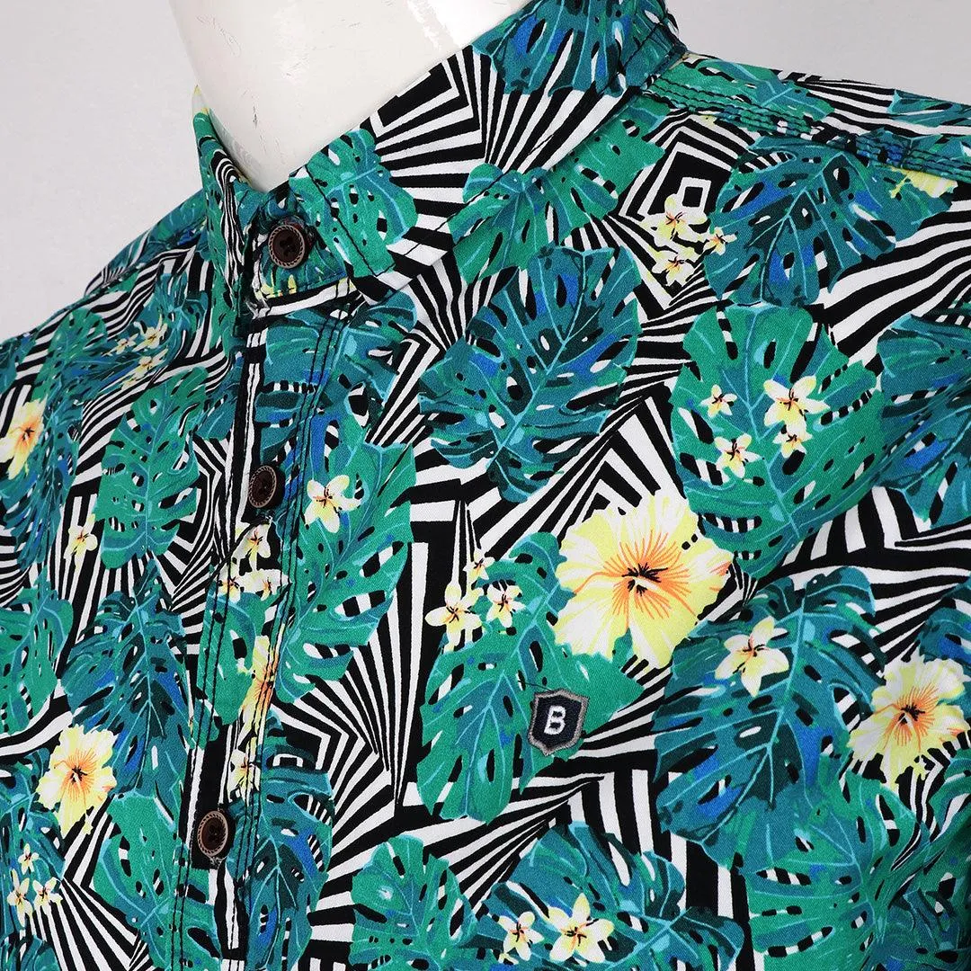 Badgley Quality Closet Trendy Flowered Designed Long Sleeve Shirts-Green