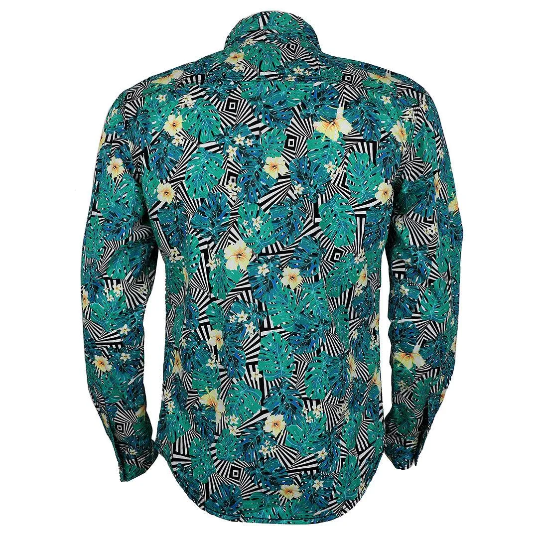 Badgley Quality Closet Trendy Flowered Designed Long Sleeve Shirts-Green