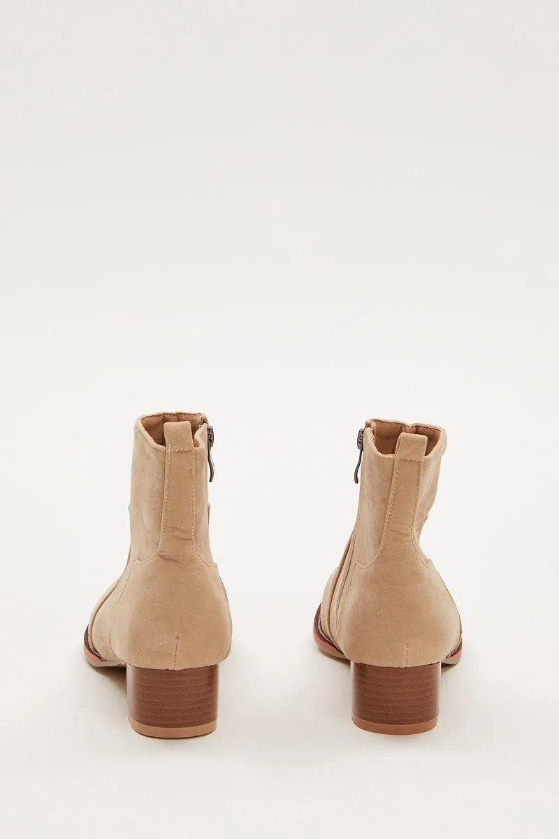 Beige Suedette Ankle Boots