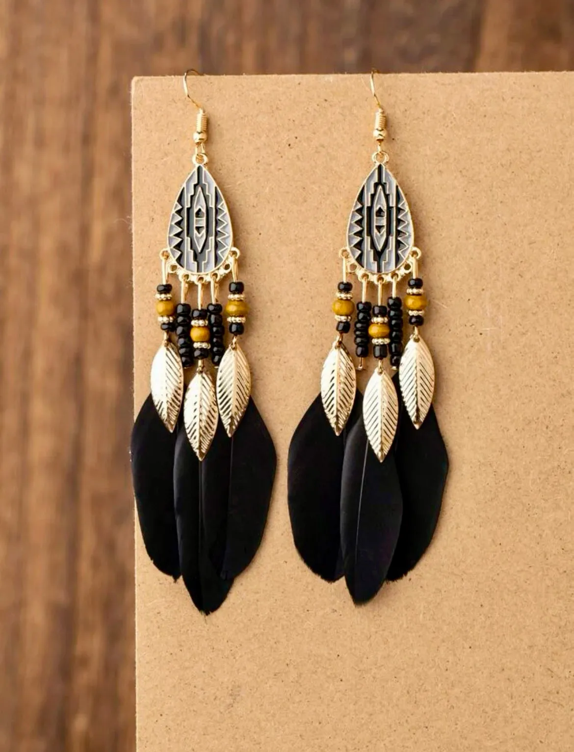 Black Feather Tassel Earrings