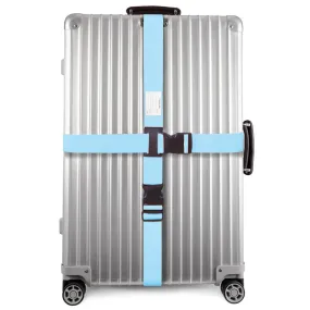 Blue luggage cross strap suitcase belts with baggage label tag