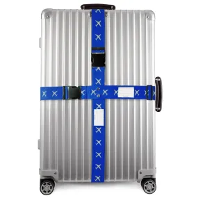 Bright blue luggage cross strap suitcase belts with baggage label tag