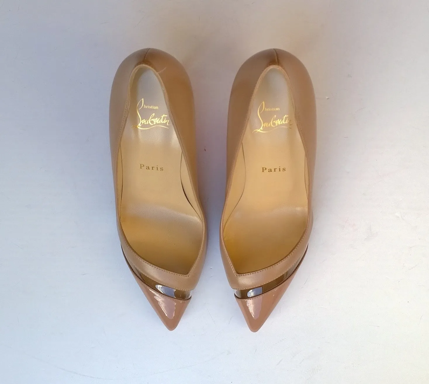 Christian Louboutin 17th Floor 85 Heels in beige Nude Patent and Leather