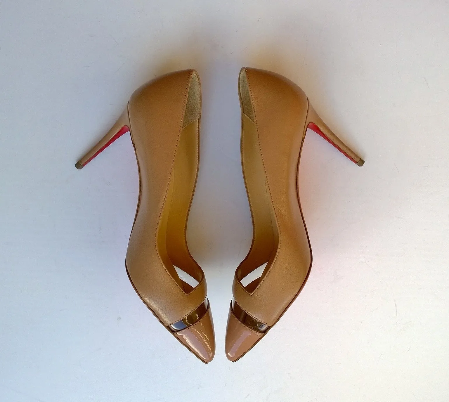 Christian Louboutin 17th Floor 85 Heels in beige Nude Patent and Leather