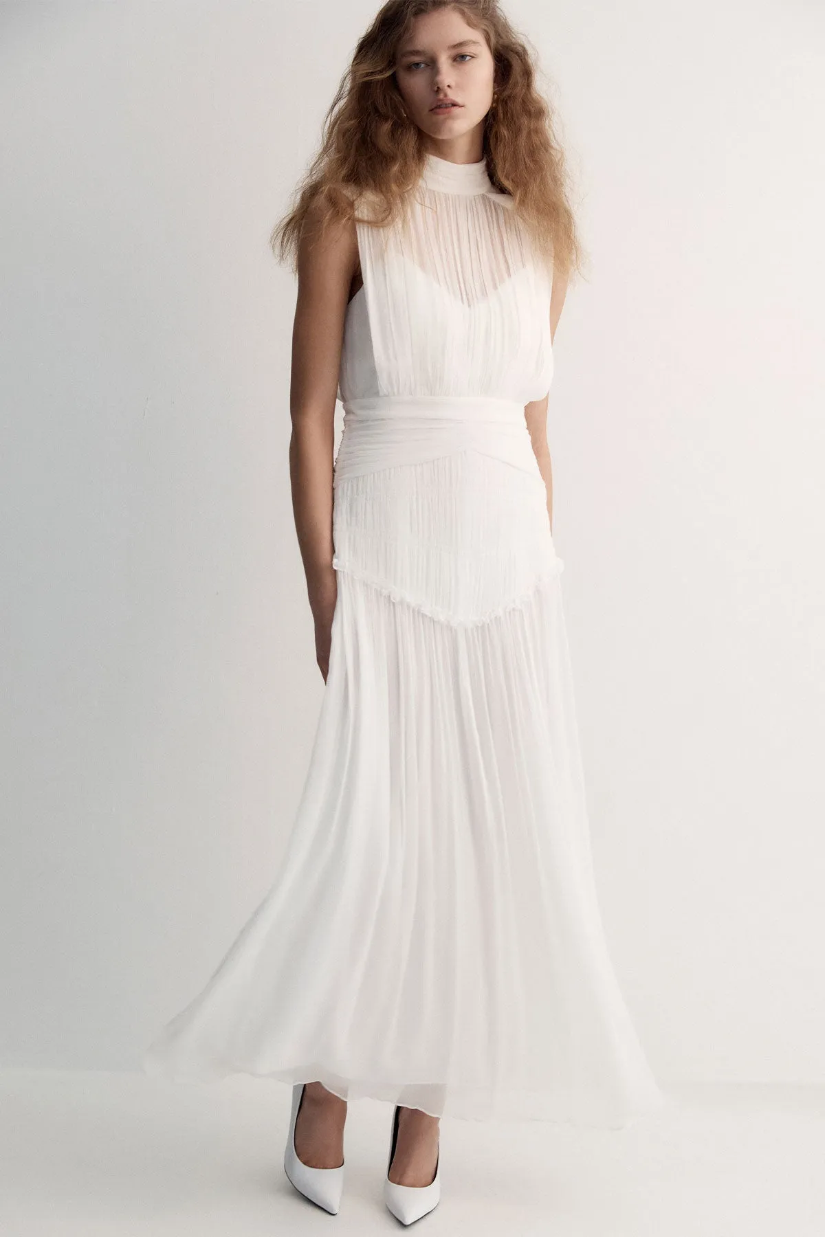 CLEMENCE HIGH NECK MAXI DRESS - IVORY