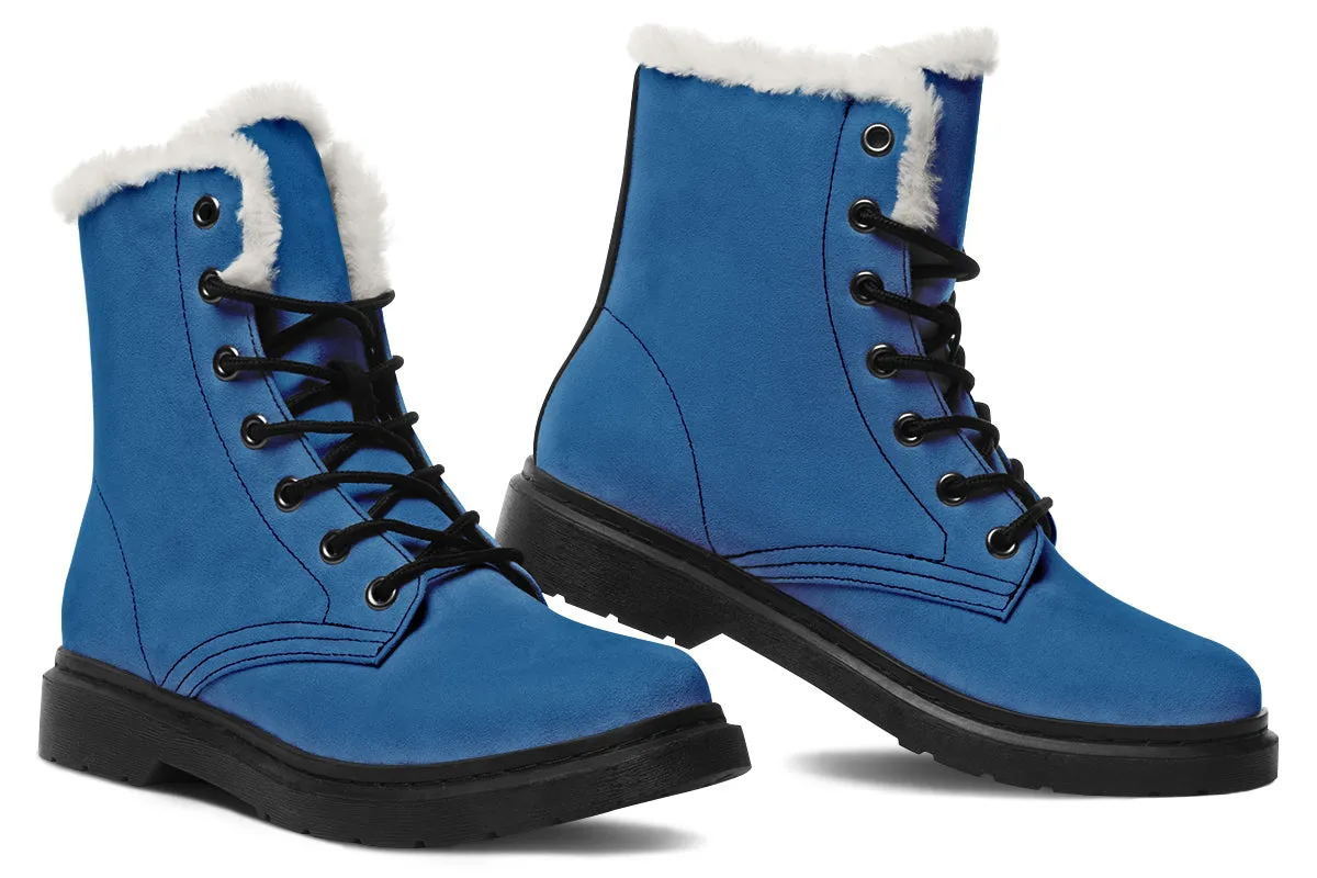 Cobalt Blue Winter Boots - Warm Micro-Suede Doc-Style Boots Lined with Vegan Wool