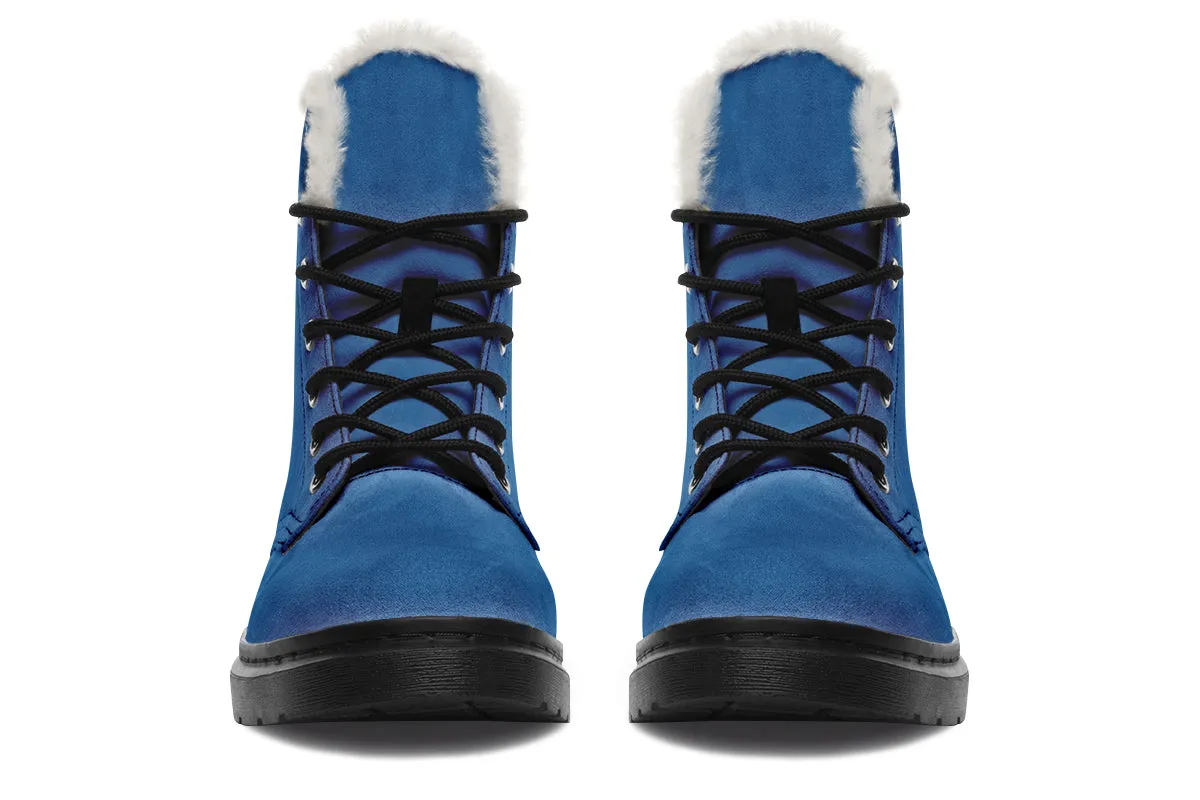 Cobalt Blue Winter Boots - Warm Micro-Suede Doc-Style Boots Lined with Vegan Wool