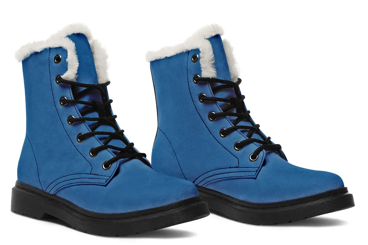 Cobalt Blue Winter Boots - Warm Micro-Suede Doc-Style Boots Lined with Vegan Wool