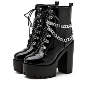 'Crying out Loud' Black Alt Gothic Chain Ankle Boots