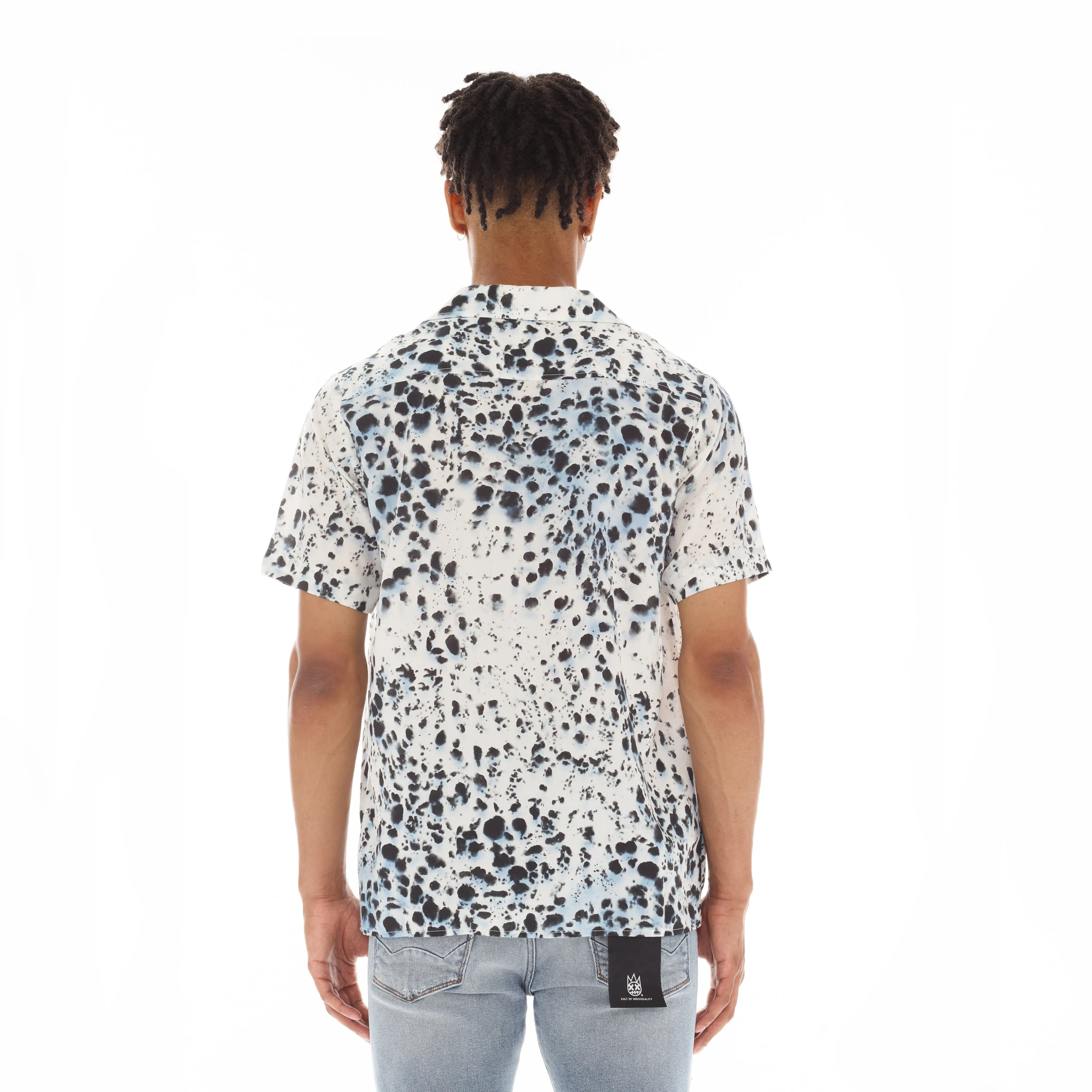 CUBAN SHORT SLEEVE WOVEN "LEOPARD" IN WHITE