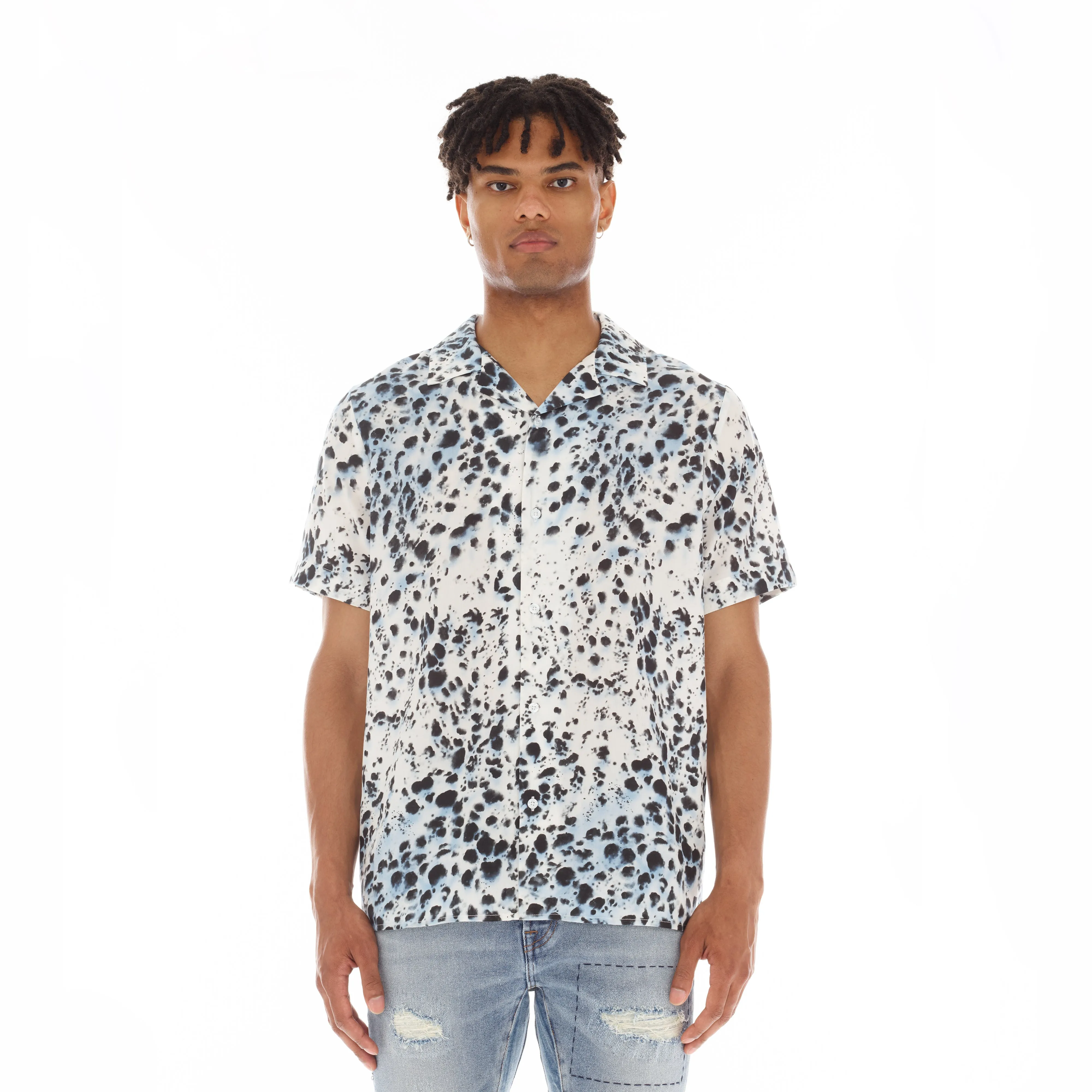 CUBAN SHORT SLEEVE WOVEN "LEOPARD" IN WHITE