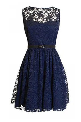 Custom Navy Lace Bridesmaid Dress Dark Navy Blue Scoop Lace Party Dress Formal Dress (BM43226)