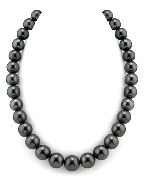 Dark Tahitian True Round Pearl Necklace, 12.0-14.0mm - AAAA Quality