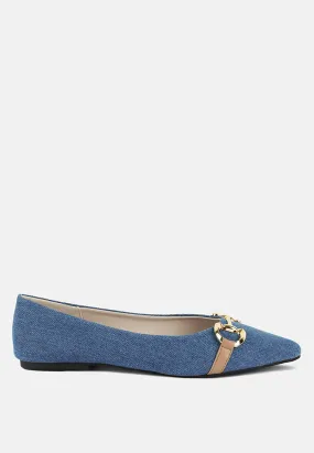 Denim Horsebit Detail Ballet Flats