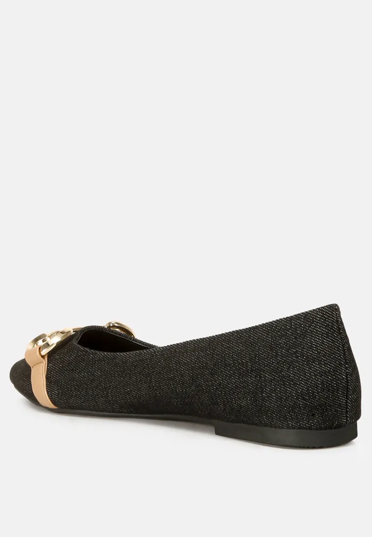 Denim Horsebit Detail Ballet Flats