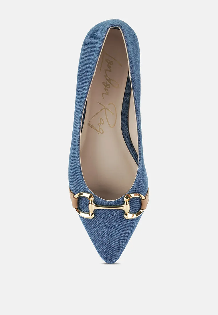 Denim Horsebit Detail Ballet Flats