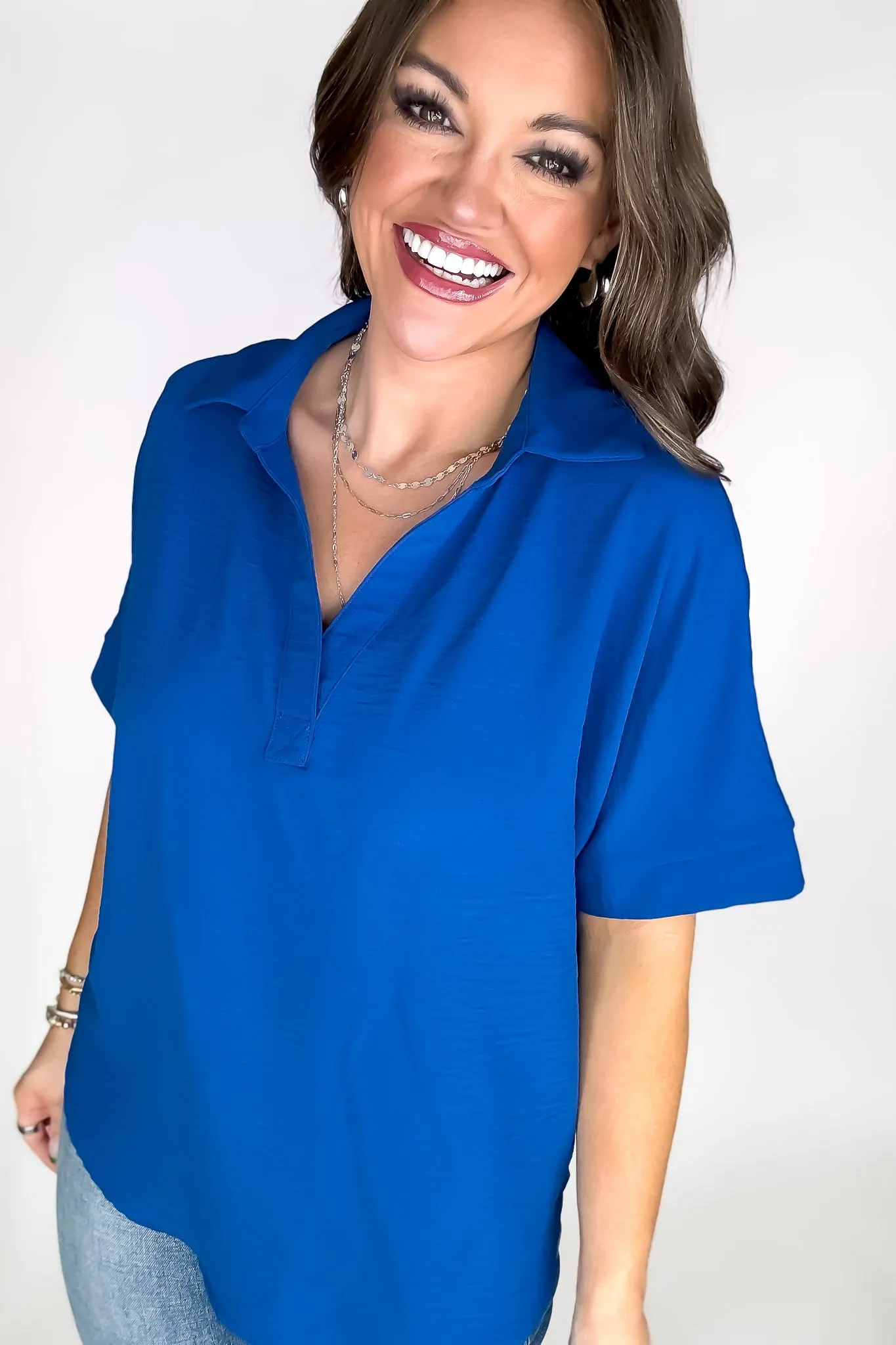 Exclusive Classic Blue V Neck Top