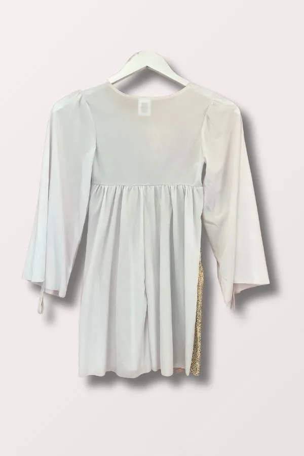 Girls Stained Glass Asymmetrical Bell Sleeve Tunic - White/Gold