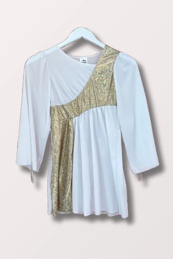 Girls Stained Glass Asymmetrical Bell Sleeve Tunic - White/Gold