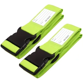 Green luggage strap suitcase belts with personalised baggage label tag