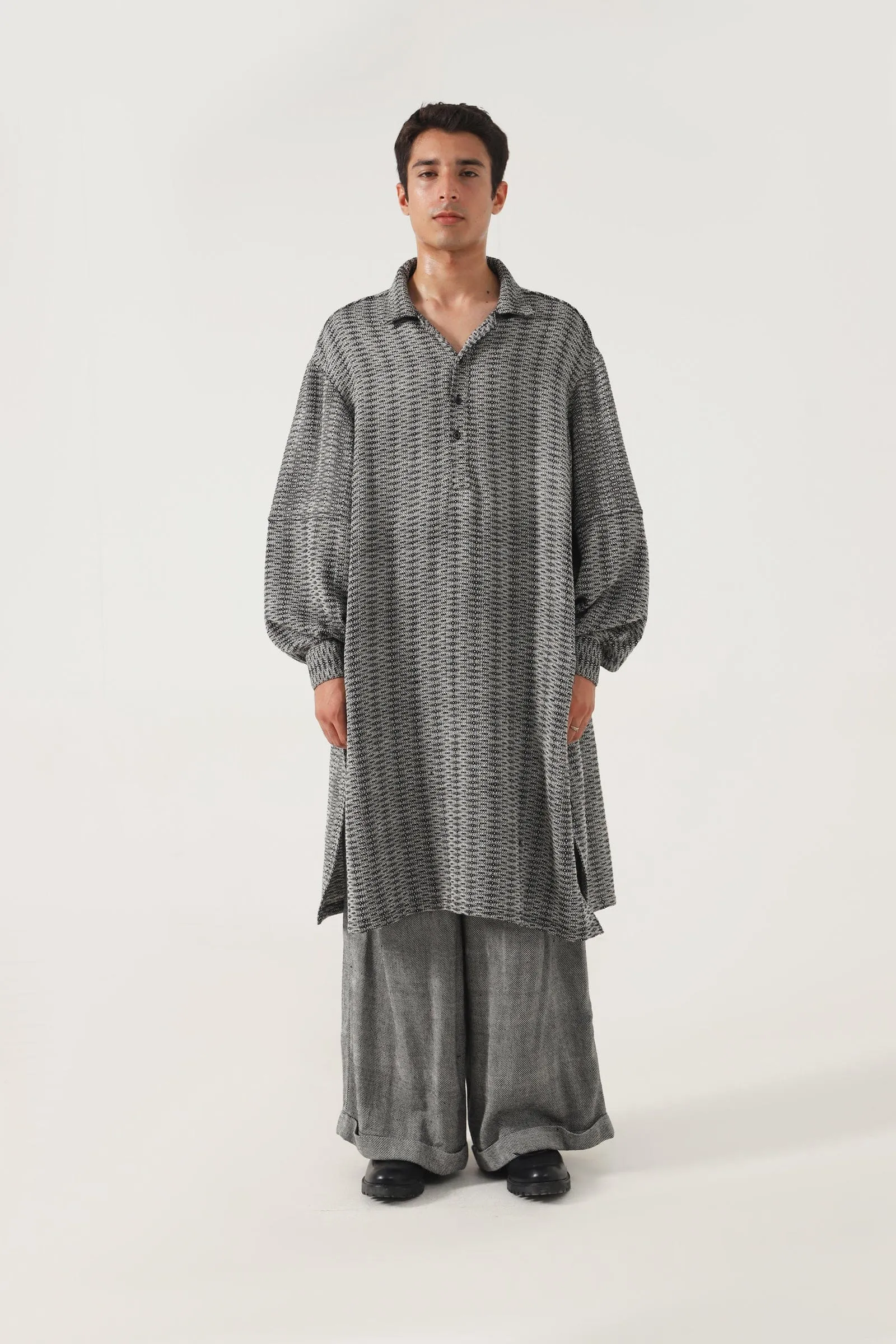 GREY HANDWOVEN KAMEEZ (LONG SHIRT)