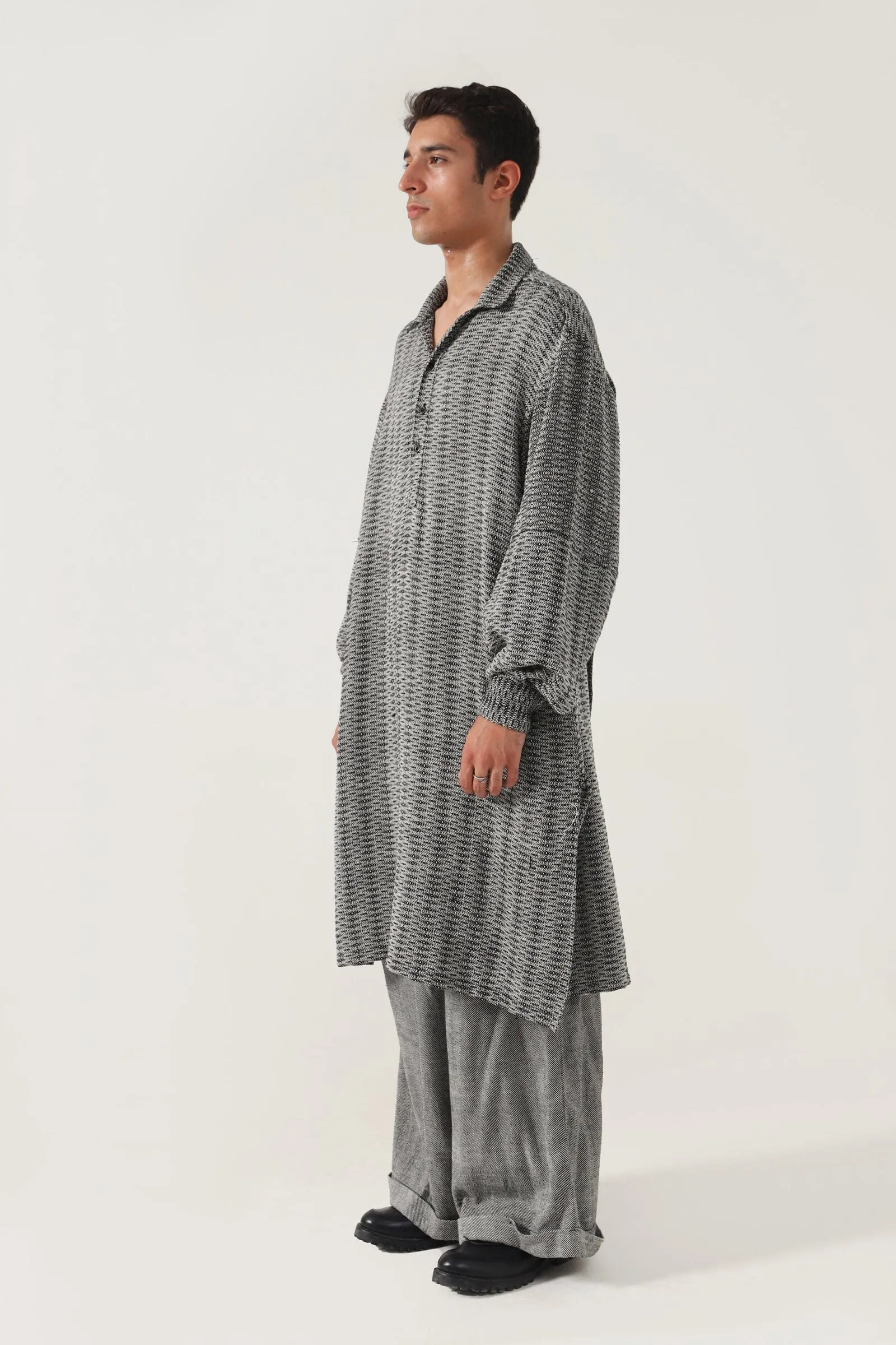 GREY HANDWOVEN KAMEEZ (LONG SHIRT)