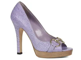 Gucci Purple Alligator Peep Toes