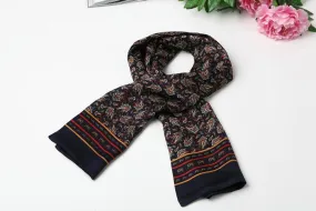 Long Silk Satin Scarf for Men Navy Theme Paisley Pattern SFM013