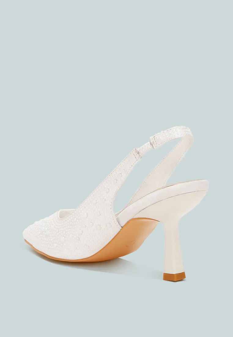 Luxurious Satin Pearl Slingback Sandals by RUW