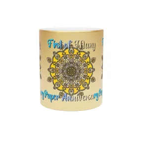 Mandala Design Metallic Mug - Handmade First Year Anniversary Gift