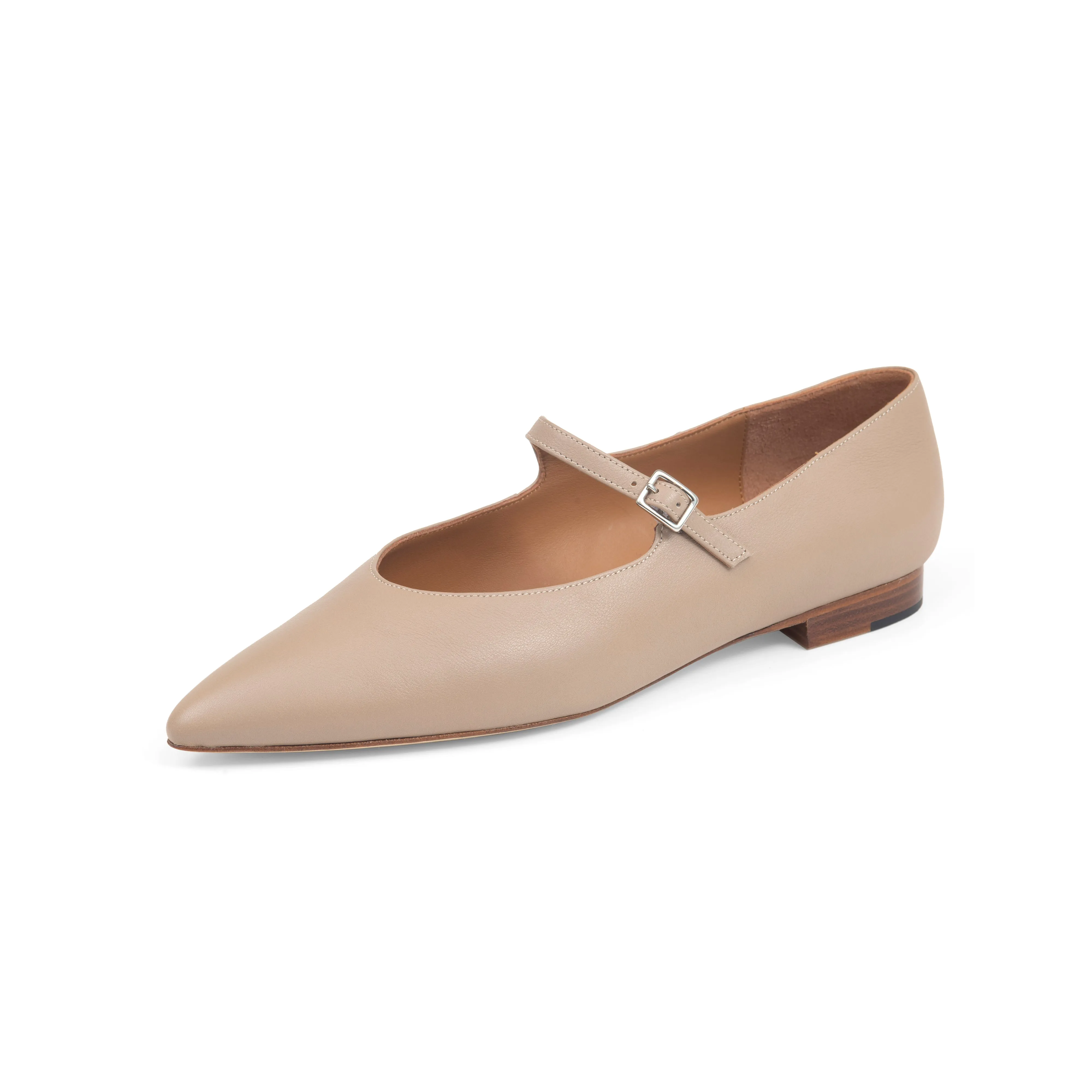 Mary Jane Ballet Flat in Taupe Nappa Leather