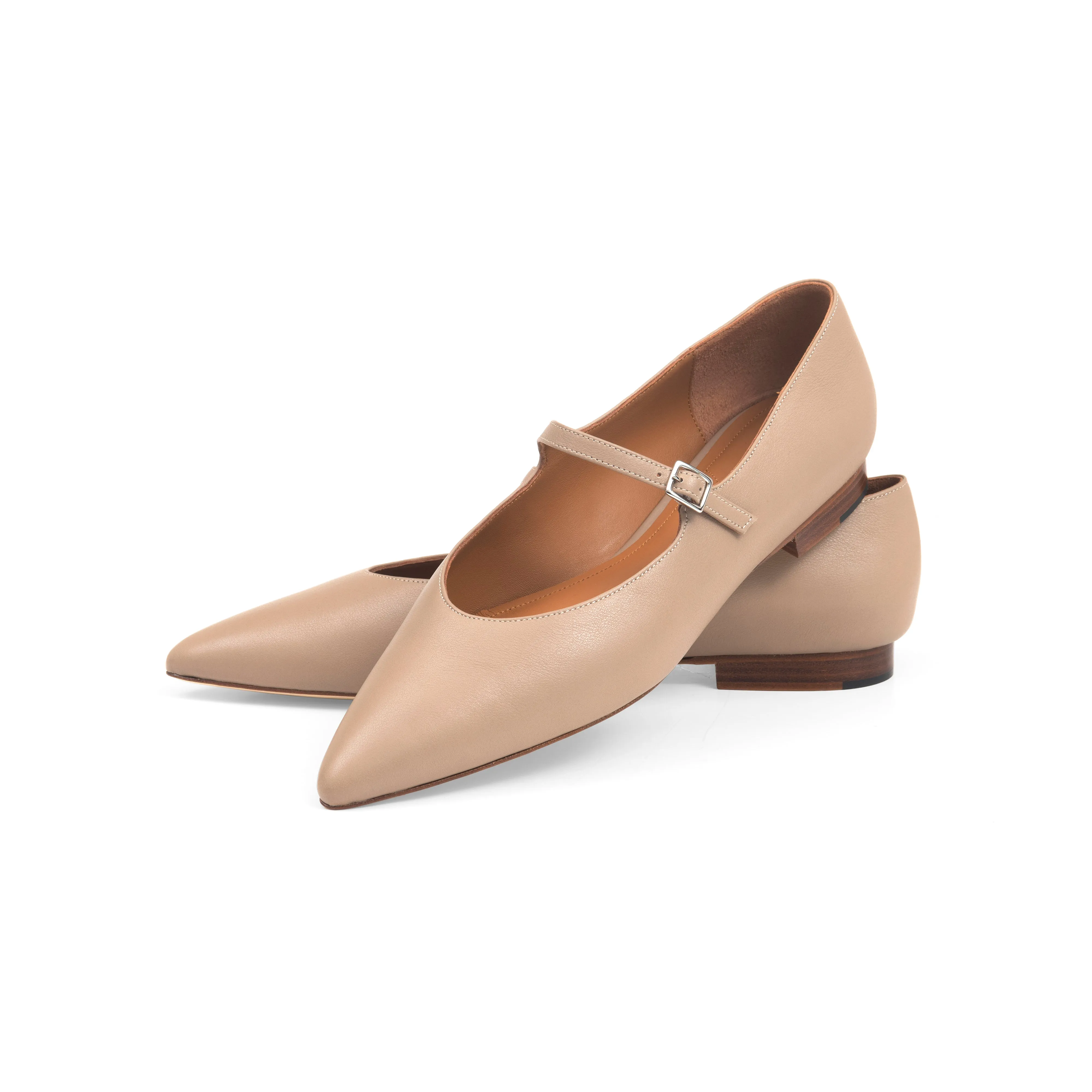 Mary Jane Ballet Flat in Taupe Nappa Leather