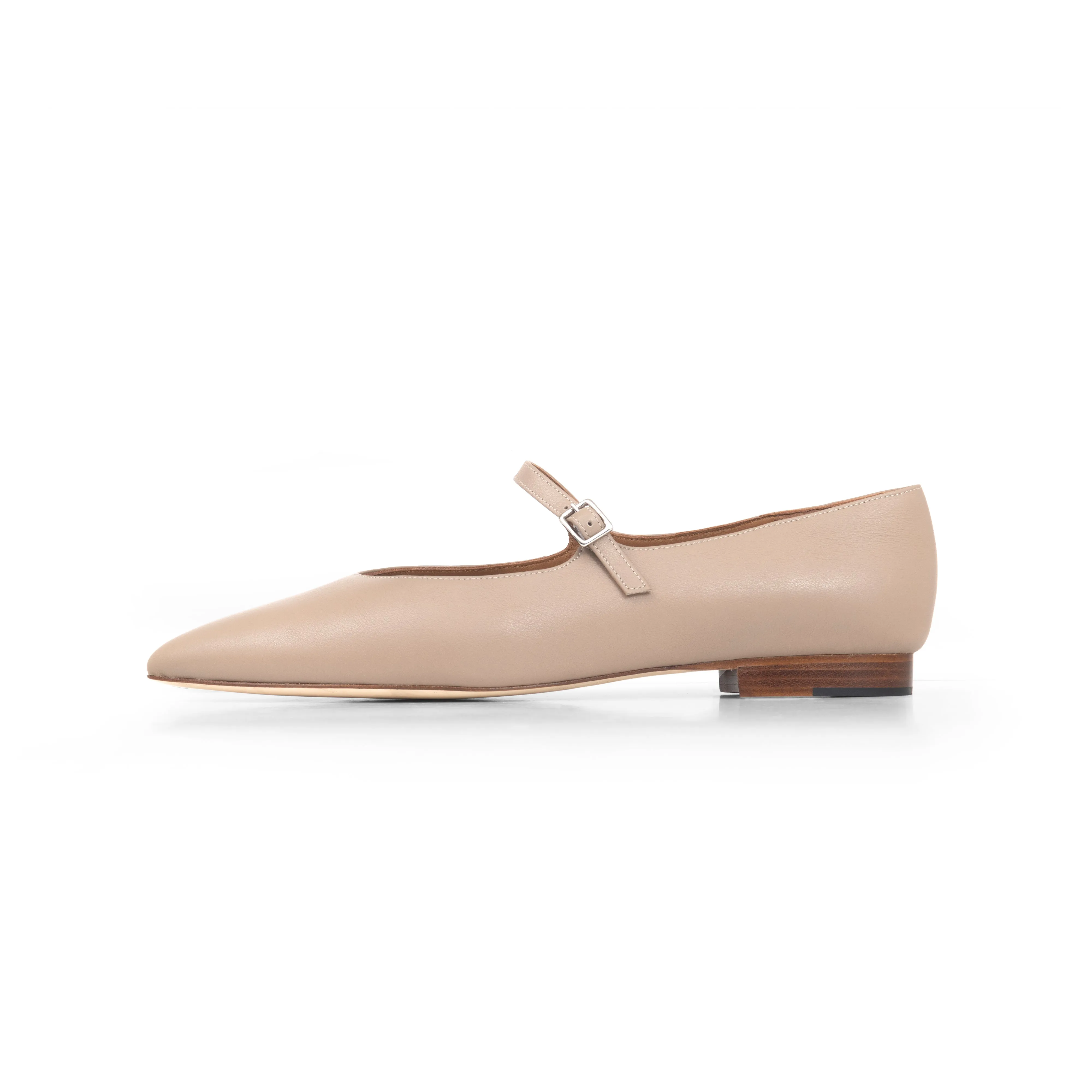 Mary Jane Ballet Flat in Taupe Nappa Leather