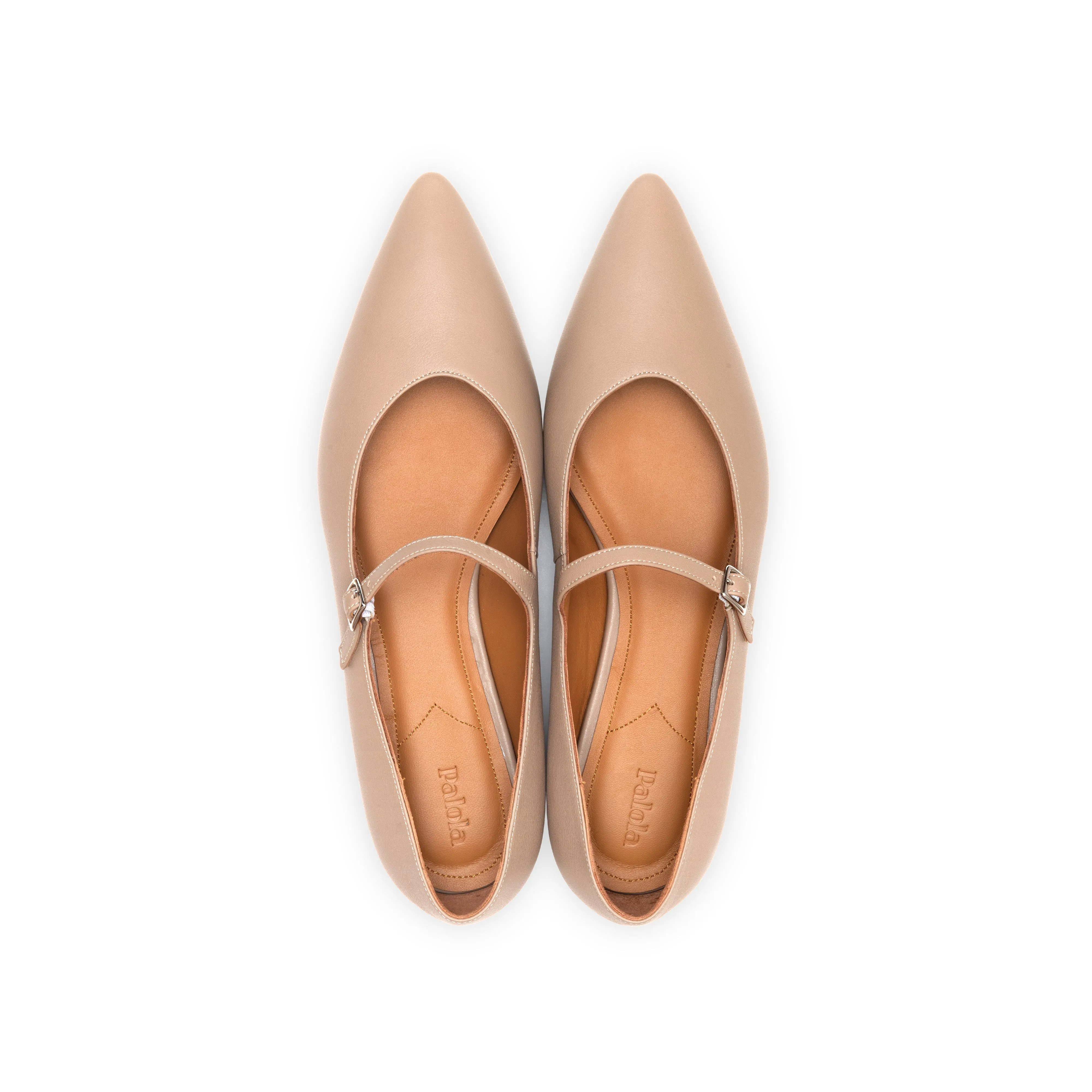 Mary Jane Ballet Flat in Taupe Nappa Leather