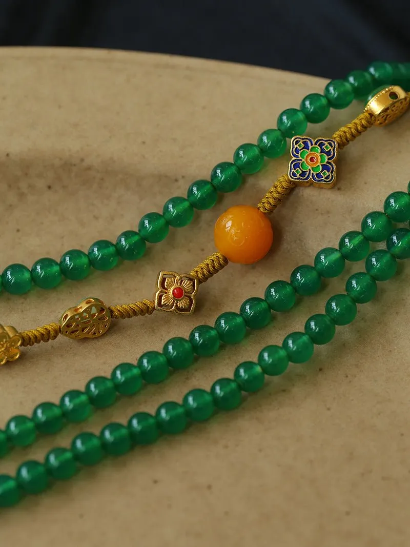 Multi-element Green Onyx Long Detachable Necklace