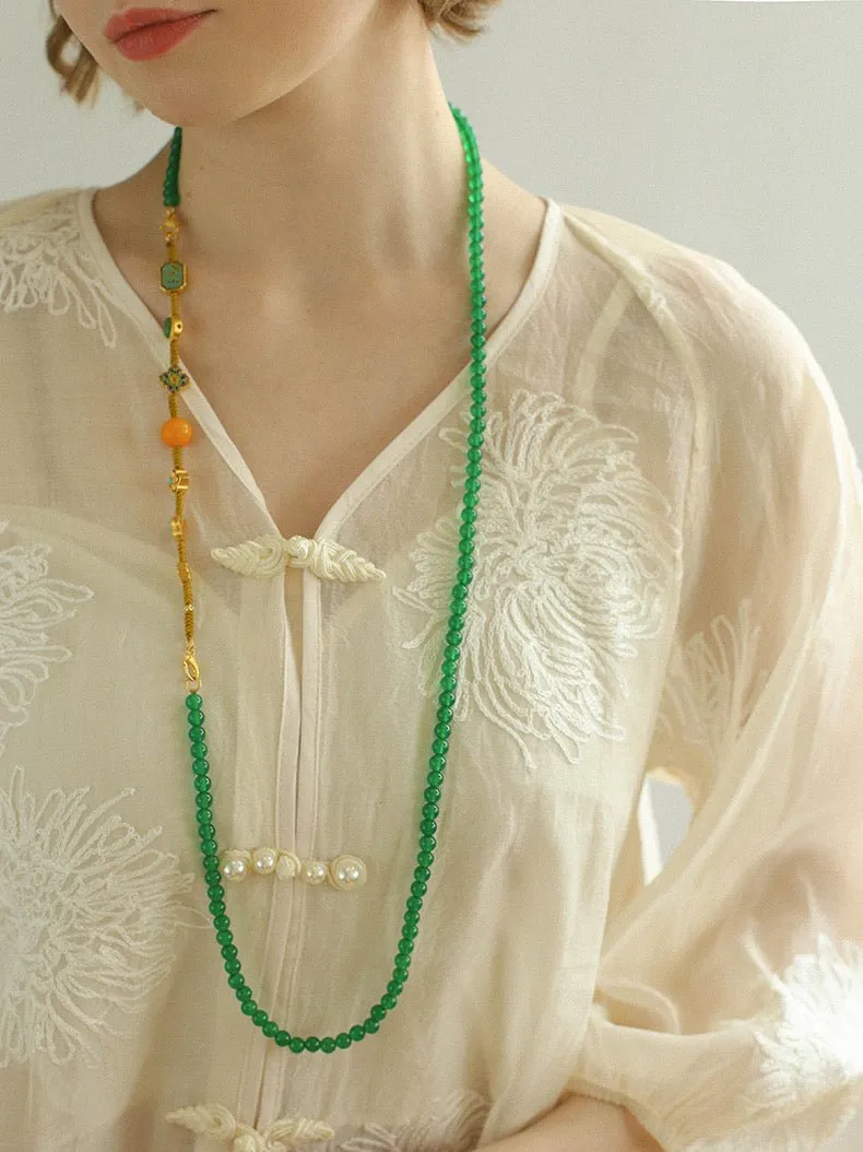 Multi-element Green Onyx Long Detachable Necklace