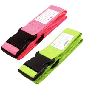 Pink and Green luggage strap suitcase belts with baggage label tag