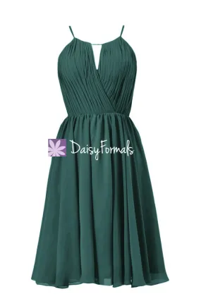 Rich Peacock  Beach Wedding Party Dress Short Teal Chiffon Bridesmaid Dress (BM10826S)