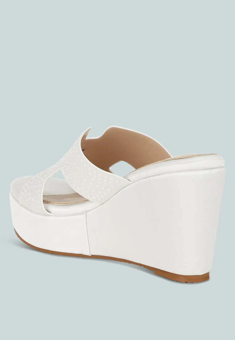 Satin Pearl Detail Wedge Sandals by RUW